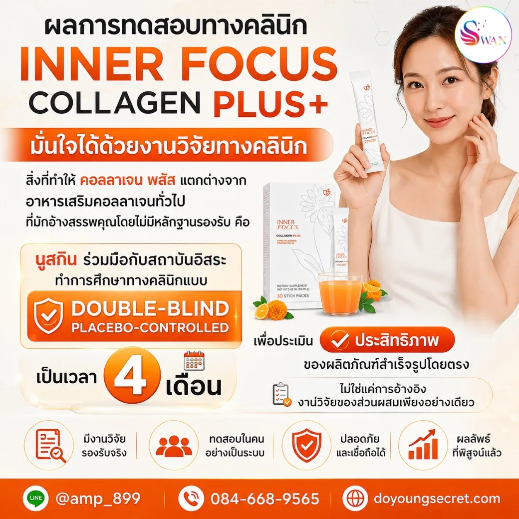 Inner Focus Collagen Plus Nuskin Clinical Study มีงานวิจัยทางคลีนิคมากกว่า 4 เดือน
